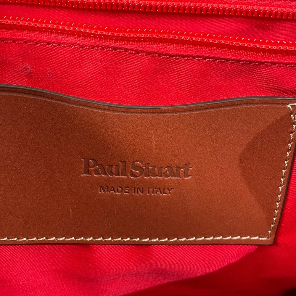 Paul Stuart 100% Leather Backpack Tan Brown Red Lining Gold Hardware